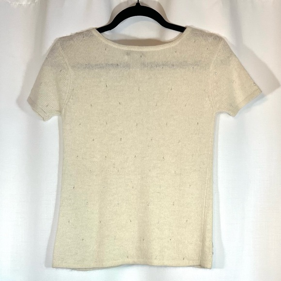 Vtg Urban Works Angora Blend Cream Short Sleeve Sweater Silver Beading Size XS - Picture 2 of 7